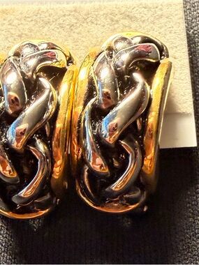 Two-Tone Clip-On Hoop Earrings - Gold & Silver